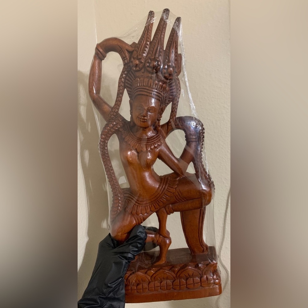 Cambodian Apsaras Dancing Carved Wood - Picture 6 of 12